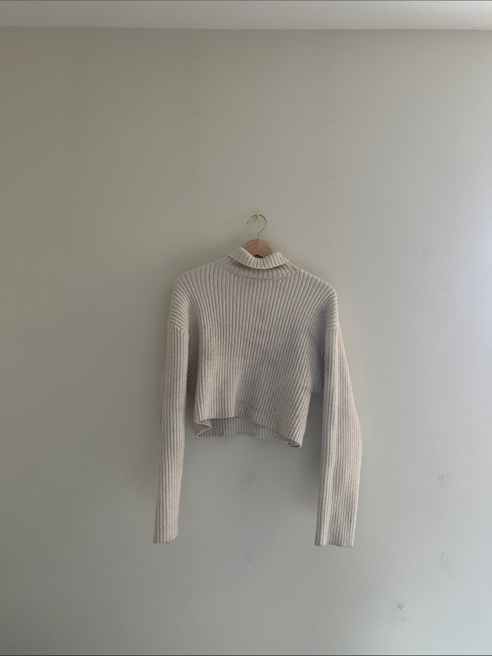 H&M Ribbed Cropped Mock Turtleneck Sweater - Cream